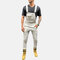 Mens Denim Solid Color Pockets Ankle Length Casual Jumpsuits Suspenders - White