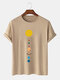 Camiseta 100% algodón con estampado de planetas de dibujos animados para hombre, fina, suelta, con cuello redondo - Caqui