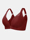 Plus Size Wireless Plunge Front Closure Gather Thin Lace Beauty Back Sexy Bra - Coffee