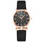 Fashion Sport Women Watches Leather Band No Number Dial Rose Gold Alloy Case Quartz Watch - Black