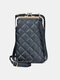Women Faux Leather Fashion Wear-Resistant Multi-Pockets Solid Color Crossbody Bag Phone Bag - Black