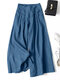 Perna larga feminina lisa casual de algodão Calças com bolso - azul