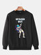 Mens Spaced Out Astronaut Print Loose Leisure Pullover Sweatshirts - Black