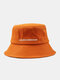 Unisex Cotton Solid Color Letter Embroidered Fashion Sunshade Bucket Hat - Orange Yellow