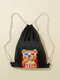 Men Women Movie Bear Pattern Print Drawstring Bag Backpack - Black