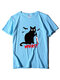 Cat Letter Print Short Sleeve Casual T-shirt For Women - Sky Blue