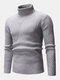 Mens High Neck Twisted Knitted Solid Color Warm Regular Fit Casual Sweater - Gray