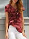 Short Sleeve Tie-dyed Print O-neck Casual T-shirt For Women - Red