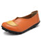 Leather V-shaped Cutout Flat Soft Sole Casual Loafers - Orange
