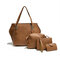 4Pcs Faux Leather Solid Leisure Handbag Shoulder Bag For Women - Brown