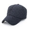 Men Solid Embroidery Buttons Baseball Cap With Earmuff Outdoor Sport Warm Polo Hat Adjustable - Navy