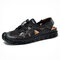 Menico Men Rubber Toe Cap Leather Handmade Breathable Water Sandals - Black