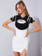 Solid Irregular High Waist Slit Hem Adjustable Strap Mini Skirt - White