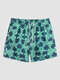 Men Allover Flag Print Mesh Lined Drawstring Breathable Beachwear Shorts - Green
