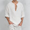 New Men's Cotton And Linen Loose Horn Long-sleeved T-shirt Male - White