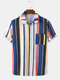 Mens Colorful Stripe Print Holiday Short Sleeve Shirts With Pocket - Multi Color
