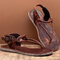 Women Color Block Flip Flops Buckle Casual Flat Sandals - Brown