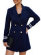 Chic Double-breasted Turn-down Collar Long Sleeve Woolen Coat - Navy
