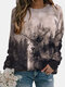 Landscape Deer Print Long Sleeve Sweatshirt For Women - Gray