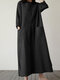 Einfarbig Zwei Taschen Schlitzsaum Rundhalsausschnitt Vintage Kleid - Schwarz