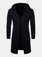 Mens Solid Color Mid-Length Casual Thick Knitted Hooded Cardigan Sweater - Black