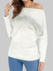 One-shoulder Paste Drill Bat Sleeve Knit Shirt - White