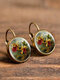 Vintage Flower Pattern Women Earrings Glass Printed Pendant Earrings Ear Hooks - #01