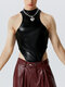 Mens Metallic Half-Collar Solid Sleeveless Bodysuit - Black