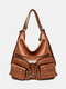 Vintage Multi-pocket Brown Shoulder Bag Handbag Tote - Brown