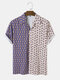 Mens All Over Paisley Print Colorblock Vintage Short Sleeve Shirt - Purple