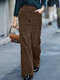 Women Vintage Corduroy Solid Color Casual Pants With Pocket - Coffee