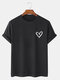 Mens Heart Graphic Crew Neck Plain 100% Cotton Short Sleeve T-Shirts - Black