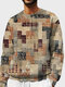 Mens Vintage Geometric Print Crew Neck Pullover Sweatshirts Winter - Khaki
