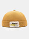 Unisex Polyester Cotton Solid Letters Pattern Raw-edge Label All-match Brimless Beanie Landlord Cap Skull Cap - Yellow