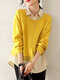 Striped Panel Long Sleeve Lapel Fake Two Pieces Blouse - Yellow