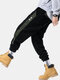 Mens Chinese Style Corduroy Solid Color Multi Pockets Ankle Banded Pants - Black