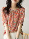 Blusa Cuello con media manga y estampado aleatorio para mujer - naranja