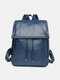 Women Artificial Leather Vintage Large Capacity Backpack Brief Durable Casual Rubbing Color Bag - Blue