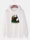 Mens Cotton Panda Beer Print Drop Shoulder Casual Drawstring Hoodies - White