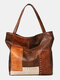 Faux Leather Waterproof Handbag Vintage Rivet Color Block Large Capacity Shoulder Bag Tote - Brown