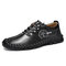Menico Men Hand Stitching Cow Leather Outdoor Non Slip Casual Shoes - Black