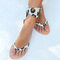 Plus Size Women Leopard Pattern Flip Flop Buckle Ankle Strap Anti Slip Sandals - White
