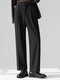 Mens Solid Texture Casual Straight Pants With Pocket - Black