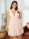 Plus Size Polka Dot Patchwork Tiered Sleeveless Midi Kleid - Rosa