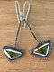 Vintage Distressed Carved Edge Triangular Inlaid Turquoise Long Alloy Earrings - #01
