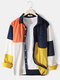 Mens Multi-Color Block Patchwork Corduroy Designer Lapel Shirts - Navy