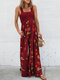 Flowers Print Straps Plus Size Jumpsuit for Women - Wine Red