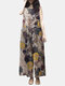 Round Print Patchwork Sleeveless Wide Leg Casual Cotton Jumpsuit - Yellow