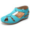 LOSTISY Women Wedges Flower Splicing Casual Comfort Adjustable Sandals - Lake Blue