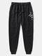 Mens Character Letter Print Casual Drawstring Sweatpants With Pocket - Black